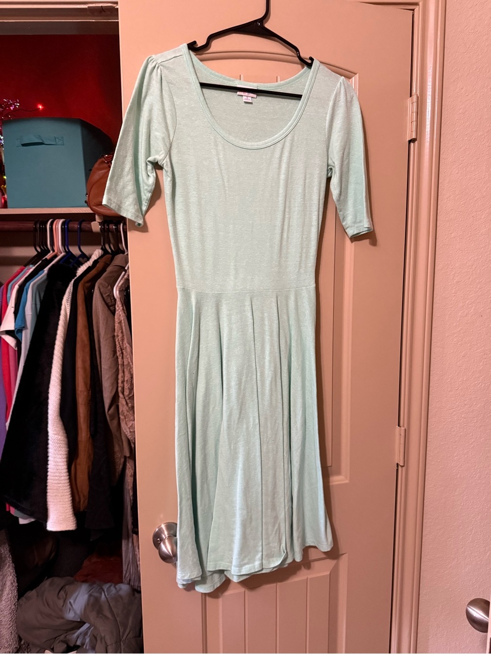 LuLaRoe Nicole Dress Small Mint Green Fit & Flare Midi Dress